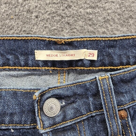 Levis Wedgie Straight Jeans Womens 29x28 Button Fly Raw Hem Denim - Picture 5 of 12